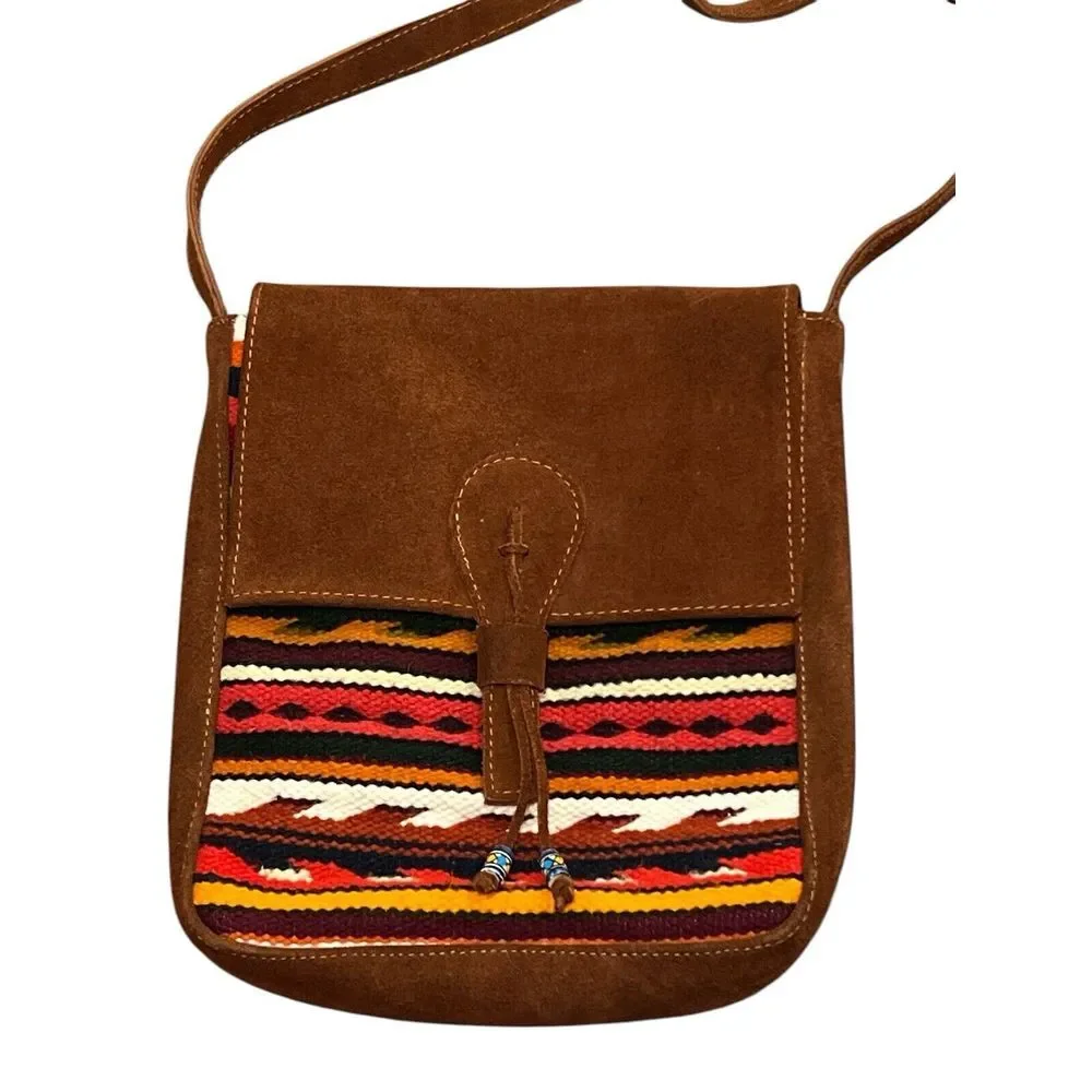 Malky Equador Artisan‎ Cross Body Tribal DesignBrown Suede Leather